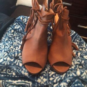 Brown open toed booties
